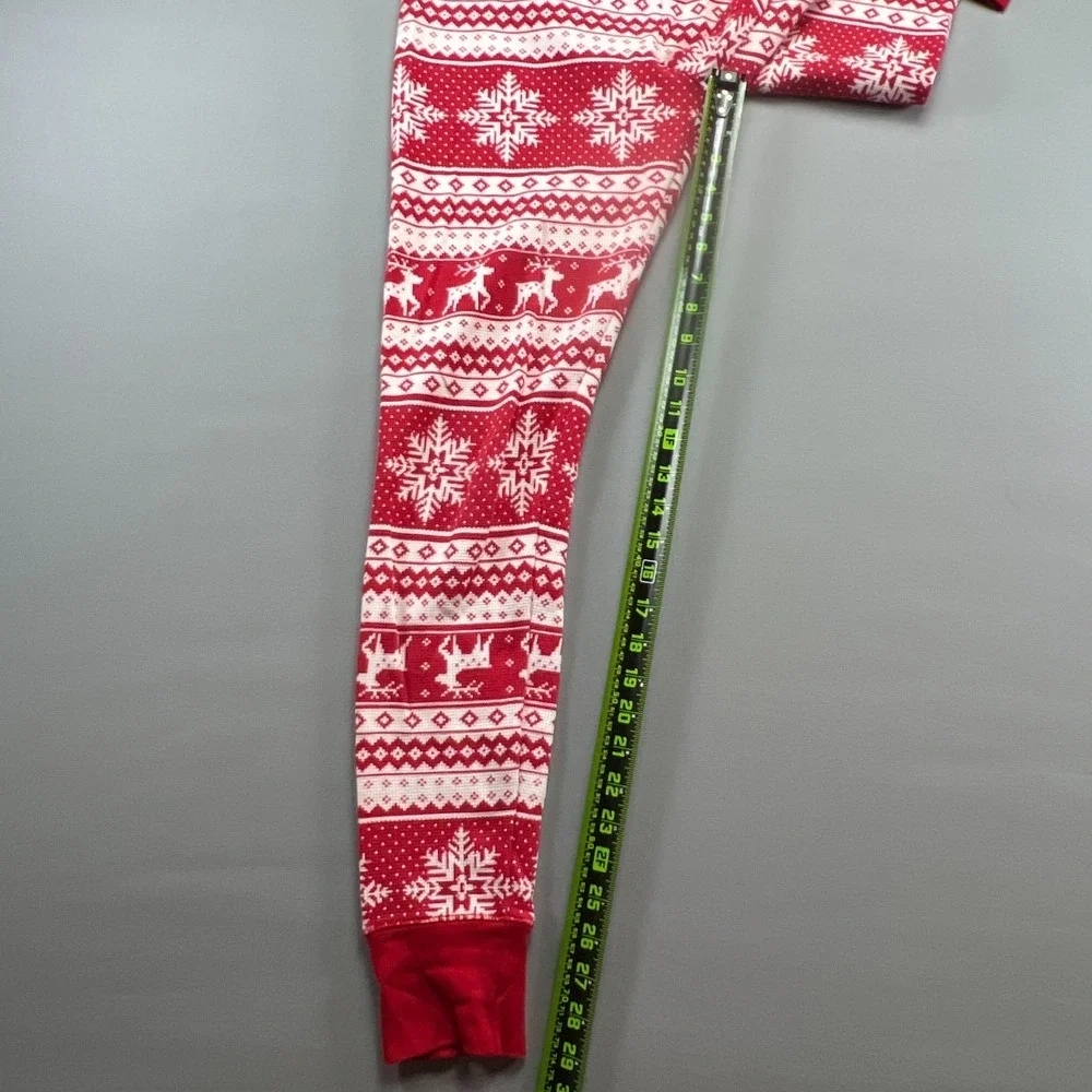 Old Navy Holiday Pajama Set Womens M Red White Reindeer Snowflake Cotton Stretch
